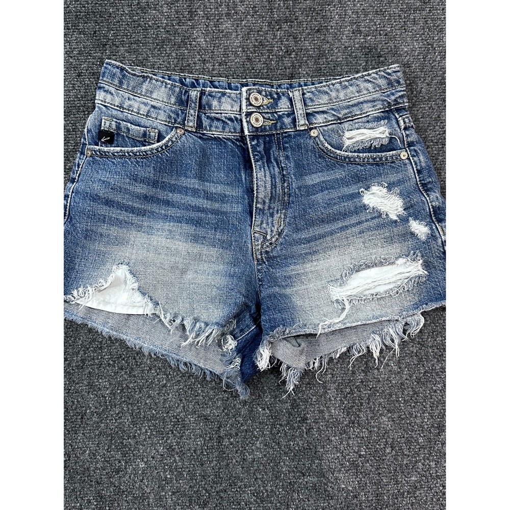KanCan Distressed Denim Shorts Medium Wash High Rise Double Button KC8560M XS